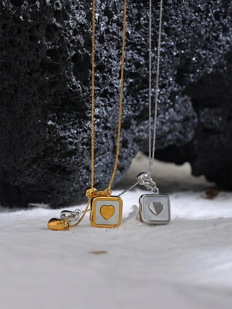 Square heart shell pendant romantic necklace - product image