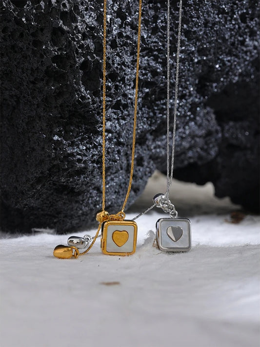 Square heart shell pendant romantic necklace - product image