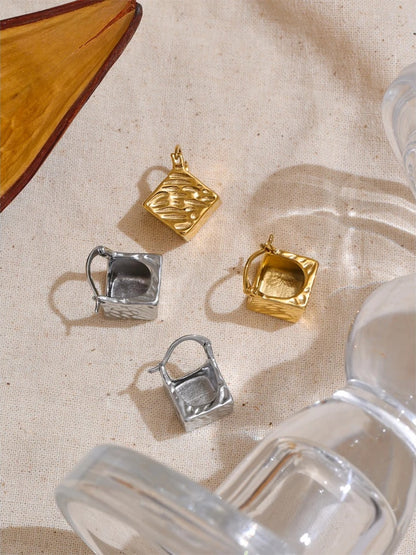 Square hollow cast distinctive stylish hoop earrings - product image