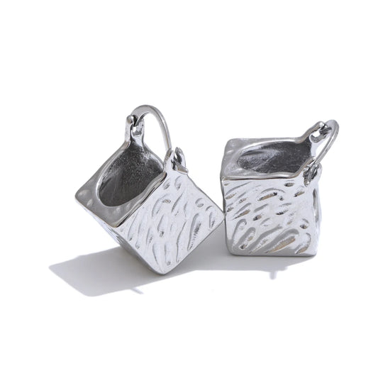 Square hollow cast distinctive stylish hoop earrings - product image