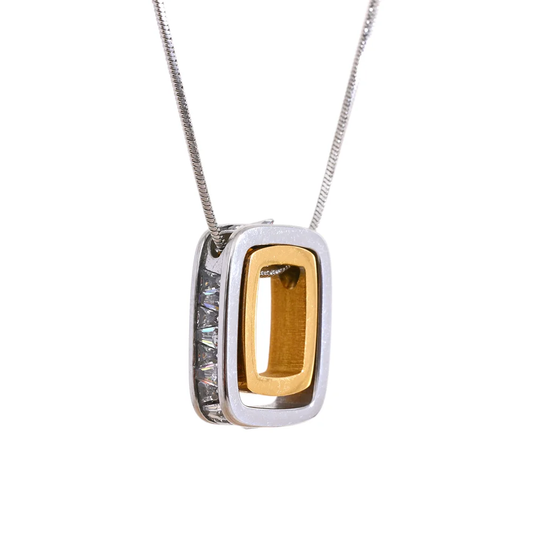 Square hollow double layered overlay pendant necklace - product image