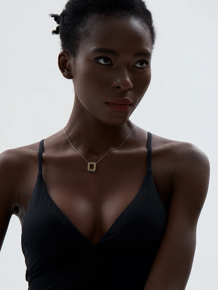 Square hollow double layered overlay pendant necklace - product image
