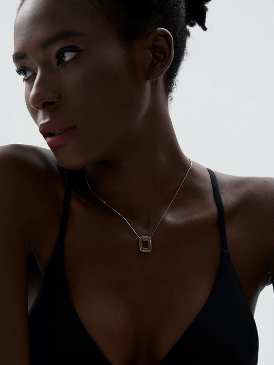 Square hollow double layered overlay pendant necklace - product image