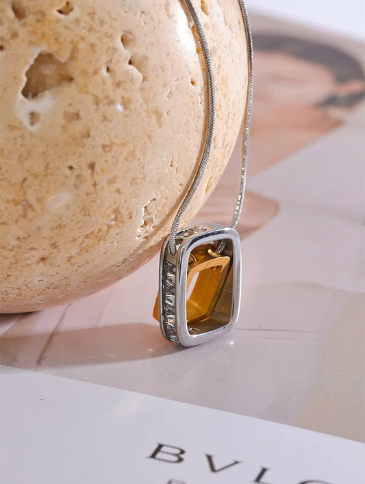 Square hollow double layered overlay pendant necklace - product image