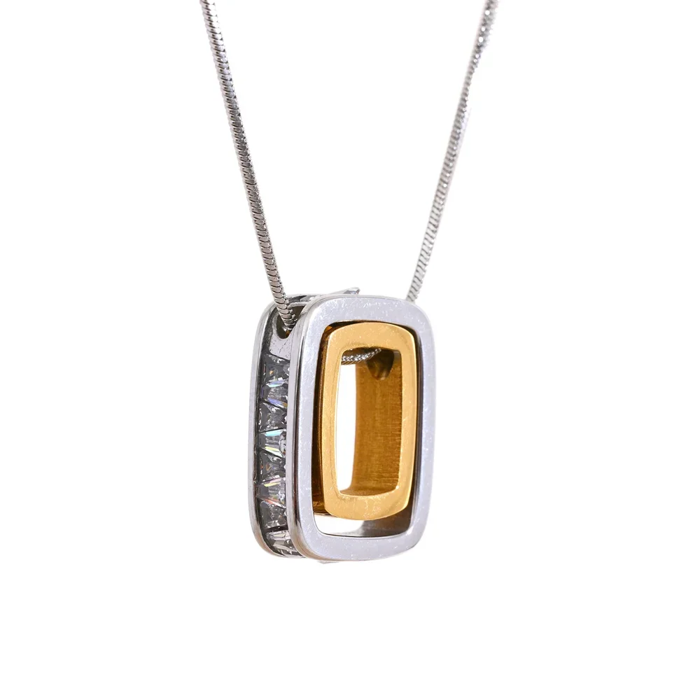 Square hollow double layered overlay pendant necklace - product image
