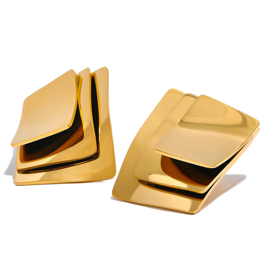 Square layered overlay push-back stud earrings - product image