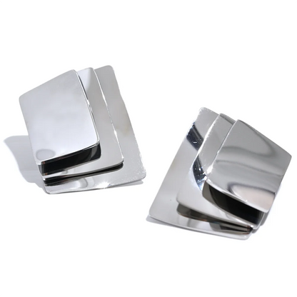 Square layered overlay push-back stud earrings - product image