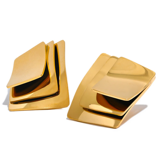 Square layered overlay push-back stud earrings - product image