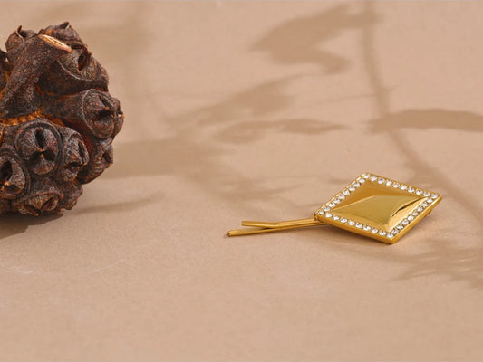 Square minimalist cubic zirconia hair pin - product image