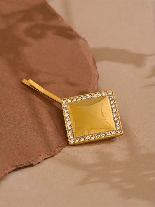 Square minimalist cubic zirconia hair pin - product image