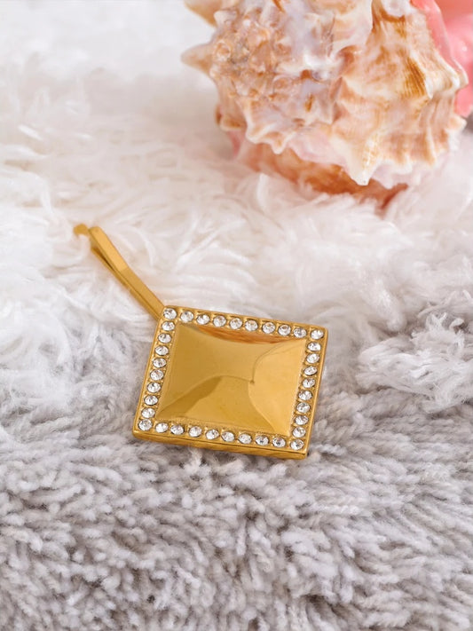 Square minimalist cubic zirconia hair pin - product image
