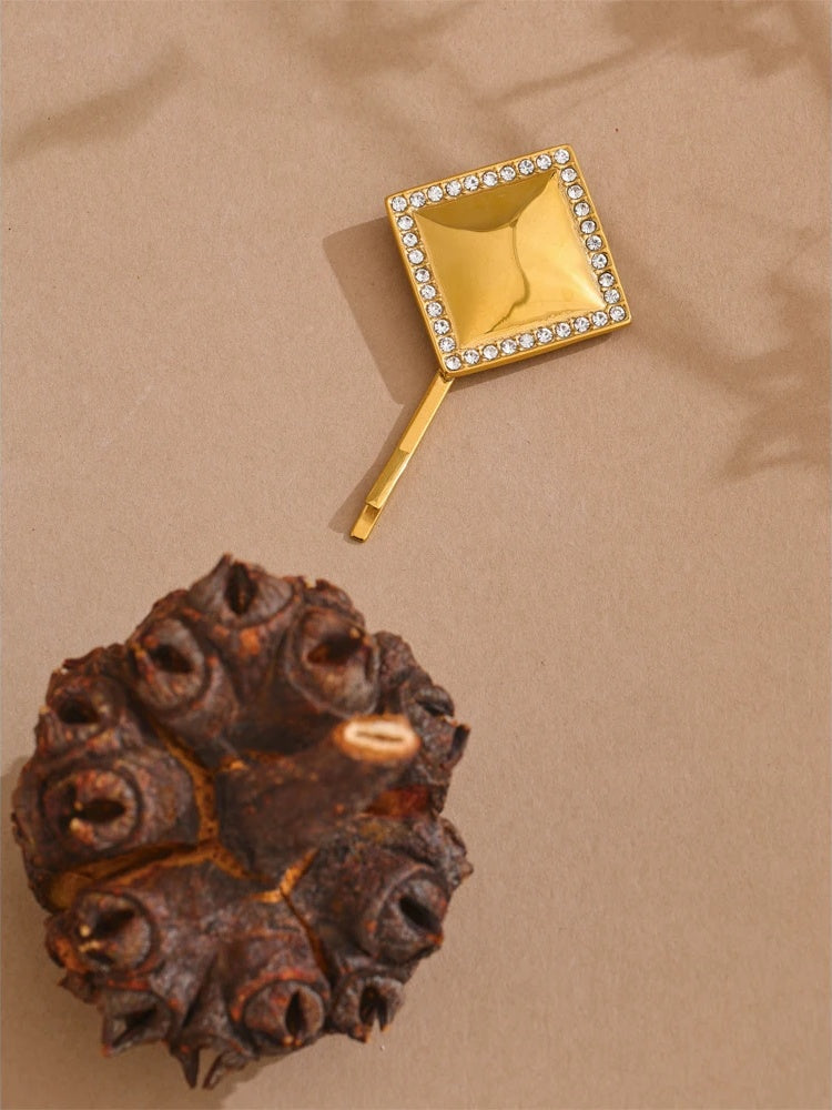 Square minimalist cubic zirconia hair pin - product image