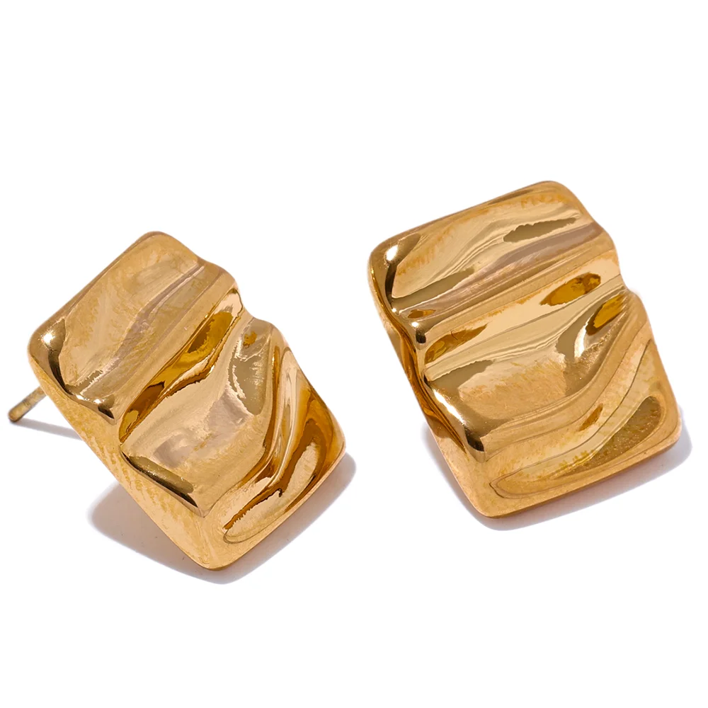Square minimalist metal small stud earrings - product image
