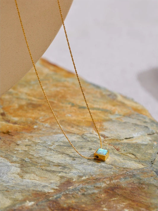 Square natural opal stone pendant necklace - product image