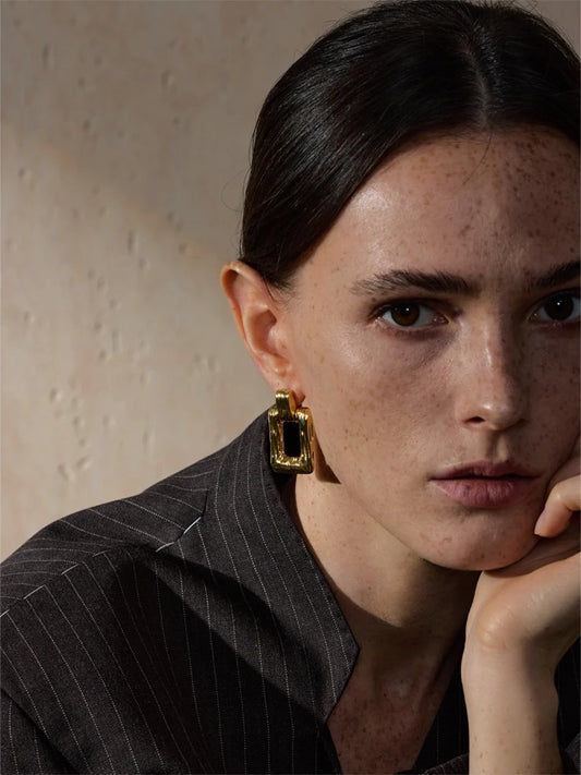 Square rectangle hollow drop contemporary earrings - product image