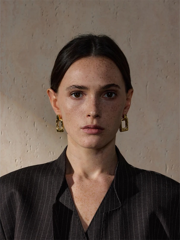 Square rectangle hollow drop contemporary earrings - product image