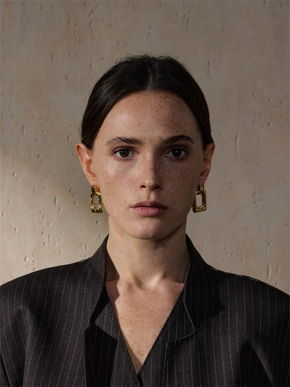Square rectangle hollow drop contemporary earrings - product image