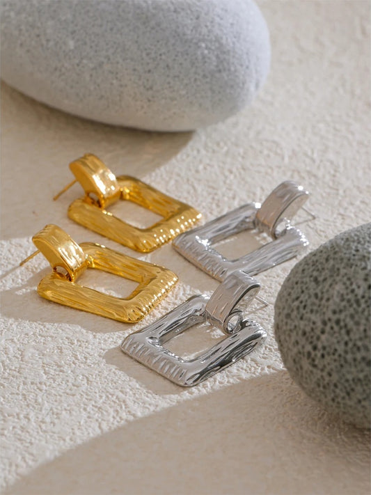 Square rectangle hollow drop contemporary earrings - product image