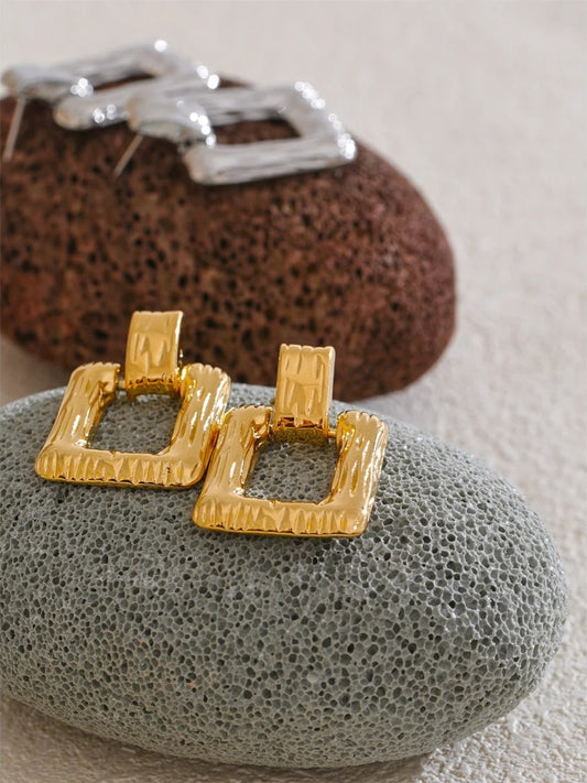Square rectangle hollow drop contemporary earrings - product image