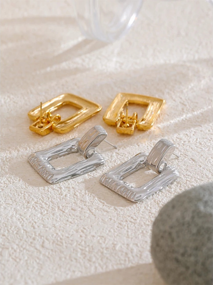 Square rectangle hollow drop contemporary earrings - product image