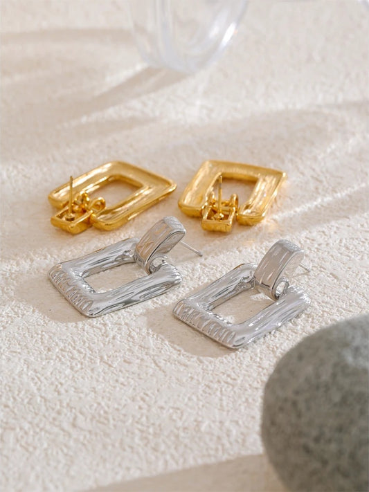 Square rectangle hollow drop contemporary earrings - product image