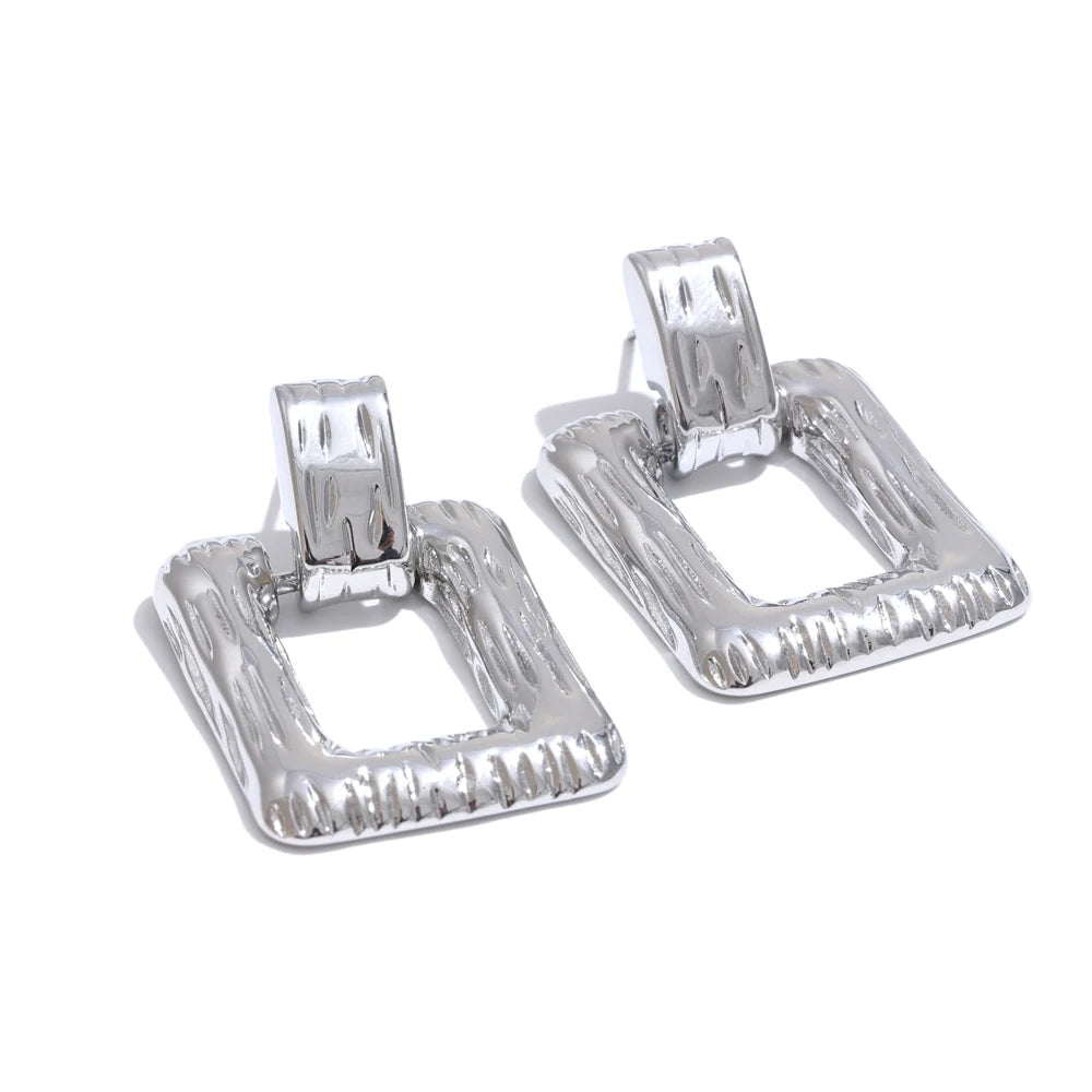 Square rectangle hollow drop contemporary earrings - product image