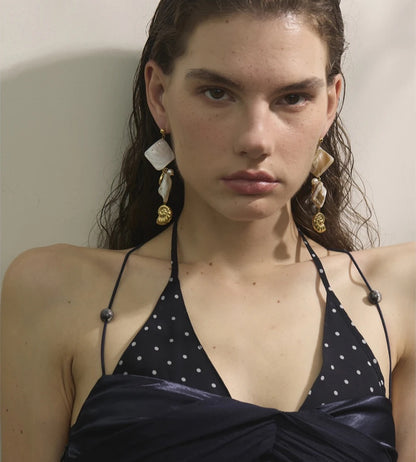 Square shell conch drop earrings - product image