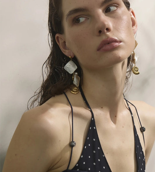 Square shell conch drop earrings - product image