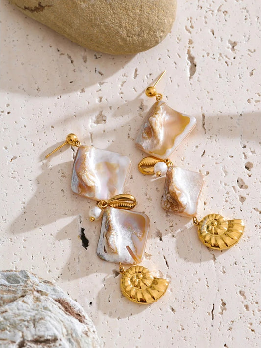 Square shell conch drop earrings - product image