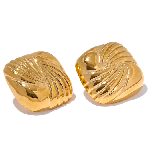 Square stripe statement cast stud earrings women - product image