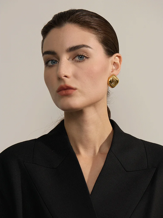 Square stripe statement cast stud earrings women - product image