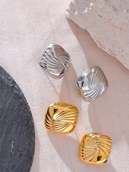 Square stripe statement cast stud earrings women - product image