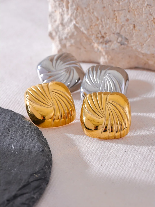 Square stripe statement cast stud earrings women - product image