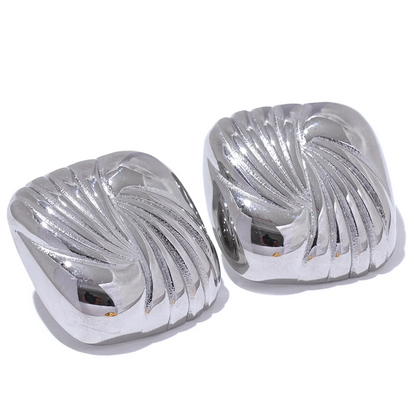 Square stripe statement cast stud earrings women - product image