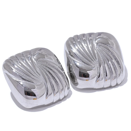 Square stripe statement cast stud earrings women - product image