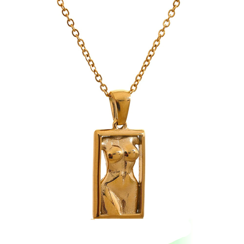 Square texture metal statement pendant necklace - product image