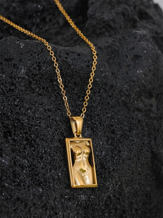 Square texture metal statement pendant necklace - product image
