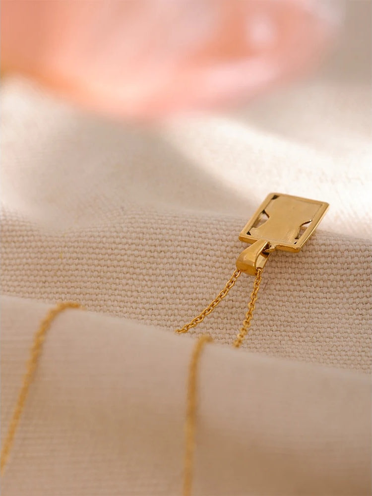 Square texture metal statement pendant necklace - product image