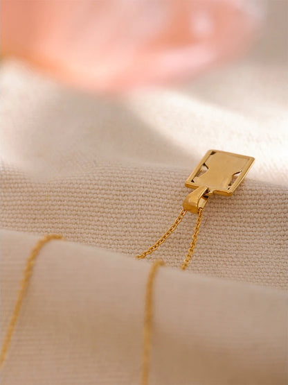 Square texture metal statement pendant necklace - product image