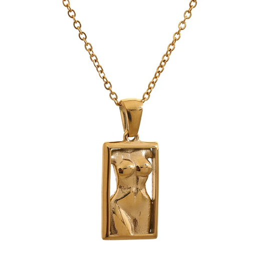 Square texture metal statement pendant necklace - product image