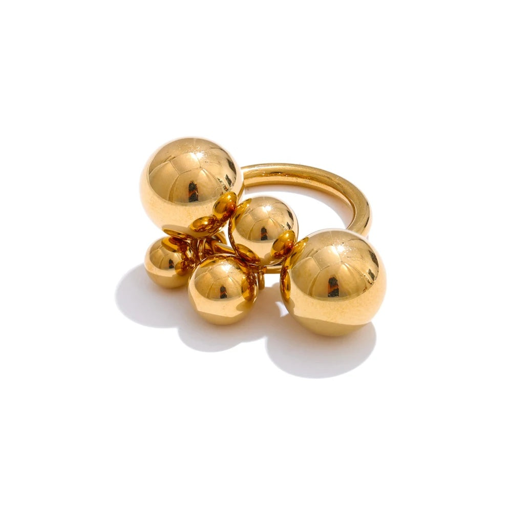 Stainless steel beaded round charm ring women - product image