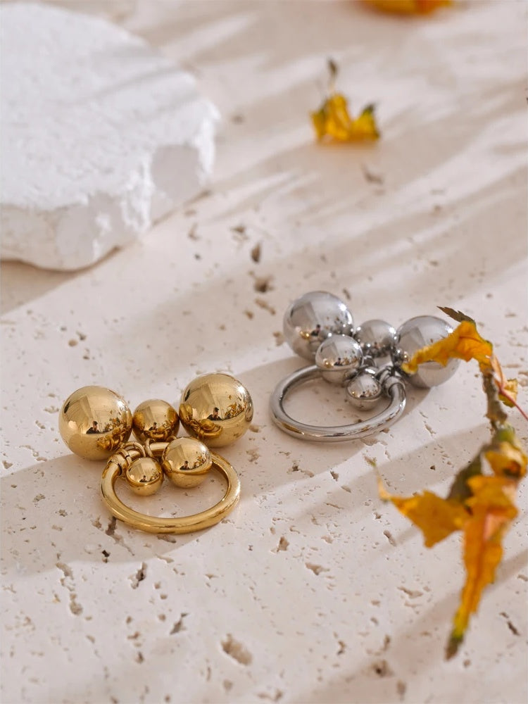 Stainless steel beaded round charm ring women - product image
