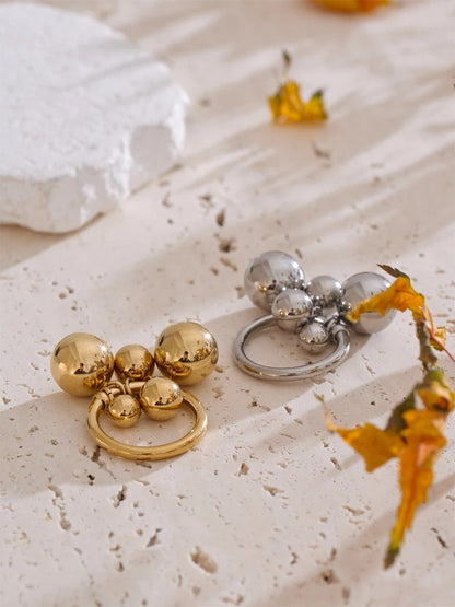 Stainless steel beaded round charm ring women - product image