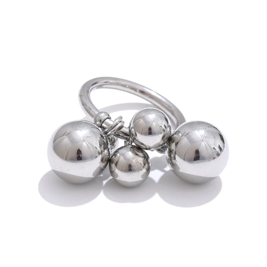 Stainless steel beaded round charm ring women - product image