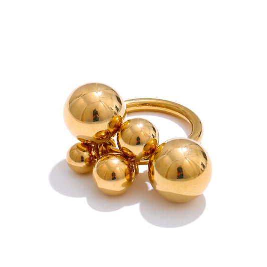 Stainless steel beaded round charm ring women - product image