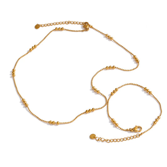 Stainless steel beads chain necklace bracelet set - product image