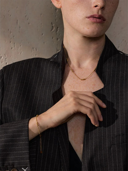 Stainless steel beads chain necklace bracelet set - product image
