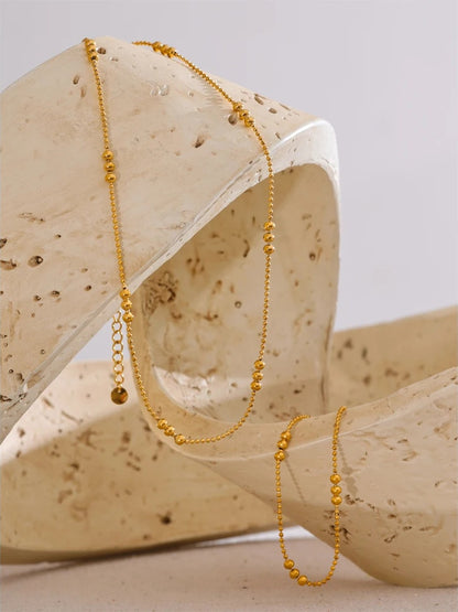 Stainless steel beads chain necklace bracelet set - product image