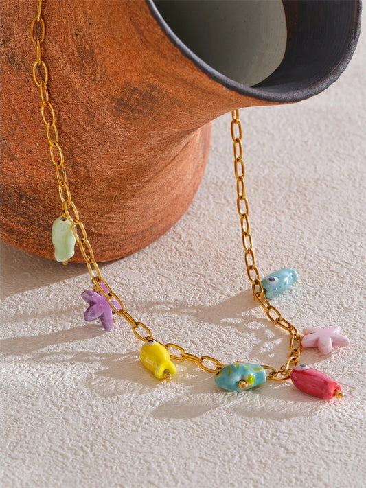 Stainless steel ceramic starfish fish jewelry set - product image