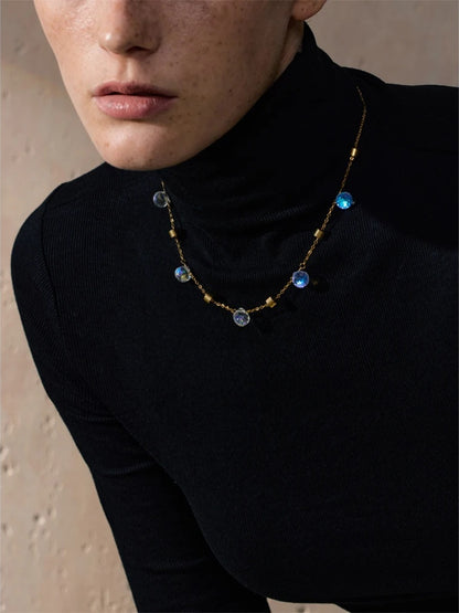 Stainless steel crystal chain necklace bracelet set - product image